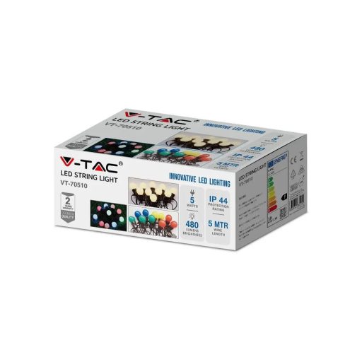 V-TAC 10 x 0.5W LED Fényfüzér 5m 10 izzó EU 3000K - 217436