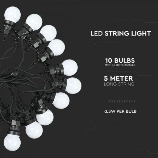 V-TAC 10 x 0.5W LED Fényfüzér 5m 10 izzó EU 3000K - 217436
