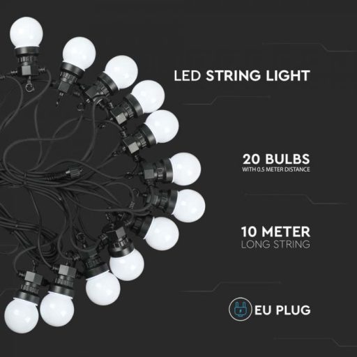 V-TAC 20 x 0.5W LED Fényfüzér 10m 20 izzó EU 3000K - 217439