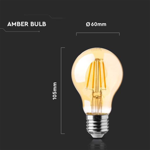 V-TAC Borostyán LED izzó filament COG  E27 A60 12W 2200K gömb - 217457