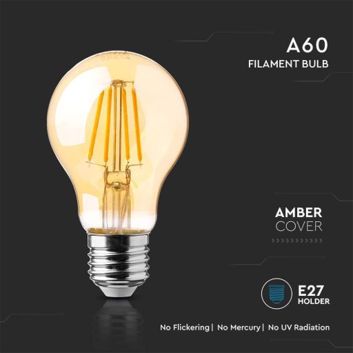 V-TAC Borostyán LED izzó filament COG  E27 A60 12W 2200K gömb - 217457