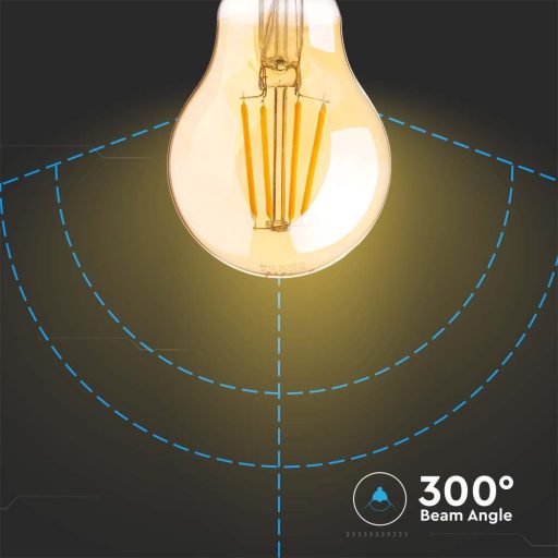 V-TAC Borostyán LED izzó filament COG  E27 A60 12W 2200K gömb - 217457