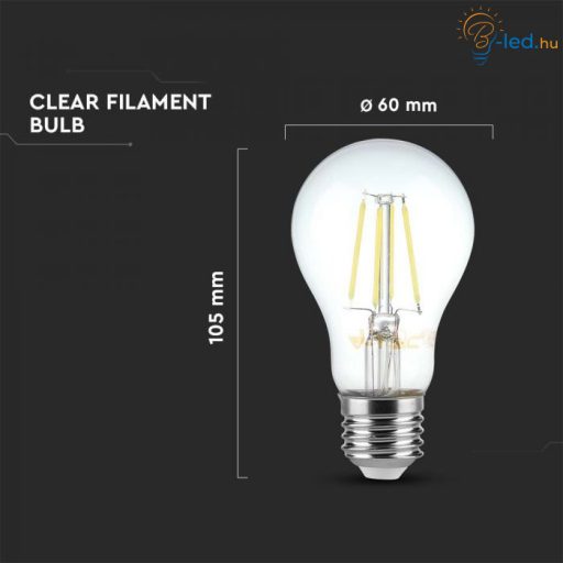 V-TAC Átlátszó LED izzó filament COG  E27 A60 12W 6400K gömb - 217460