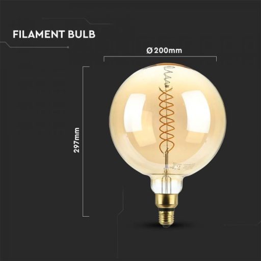 V-TAC Dimmelhető borostyán LED izzó filament COG  E27 G200 8W 1800K nagygömb - 217462