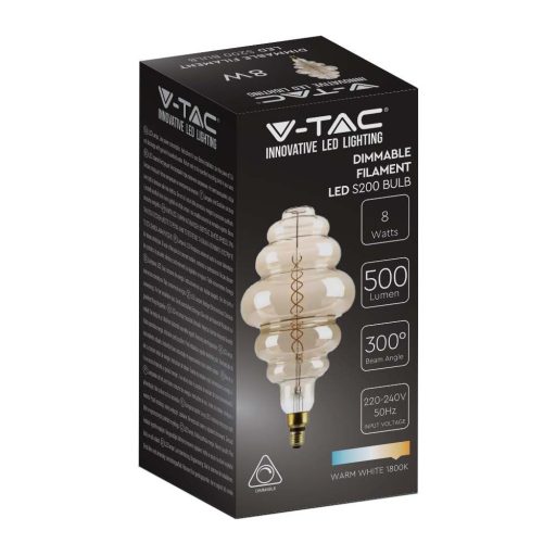 V-TAC Dimmelhető füstszínű LED izzó filament COG  E27 S200 8W 1800K nagygömb - 217465