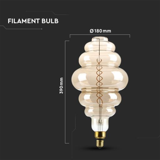 V-TAC Dimmelhető füstszínű LED izzó filament COG  E27 S200 8W 1800K nagygömb - 217465