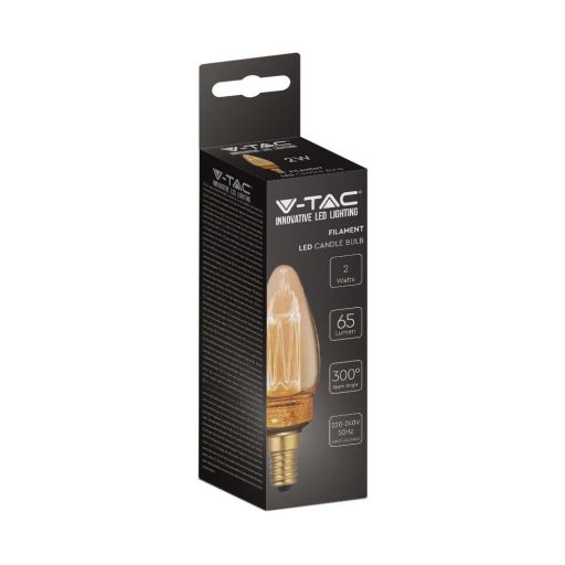 V-TAC Borostyán LED izzó filament COG  E14 C35 2W 1800K gyertya - 217472