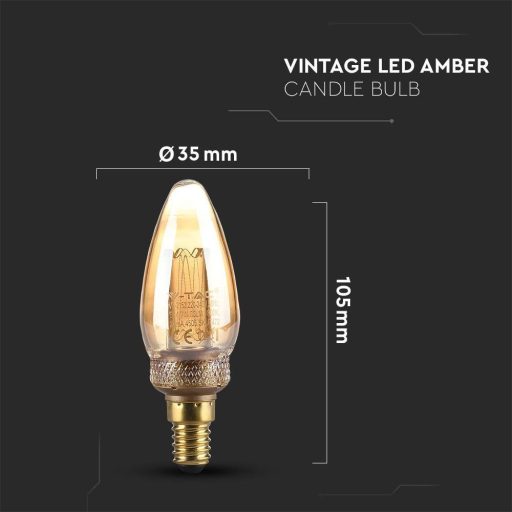 V-TAC Borostyán LED izzó filament COG  E14 C35 2W 1800K gyertya - 217472
