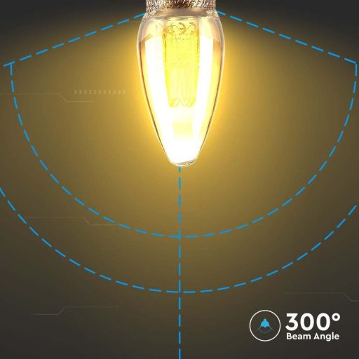 V-TAC Borostyán LED izzó filament COG  E14 C35 2W 1800K gyertya - 217472