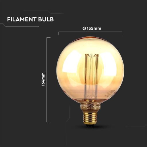 V-TAC Borostyán LED izzó filament COG  E27 G125 4W 1800K - 217475