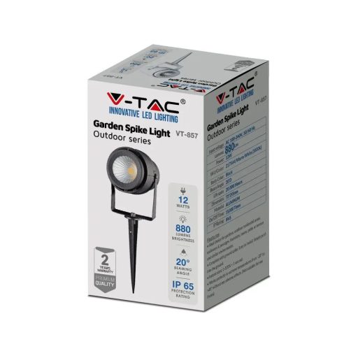 V-TAC LED 12W leszúrható kerti lámpa - fekete - 4000K - 217545