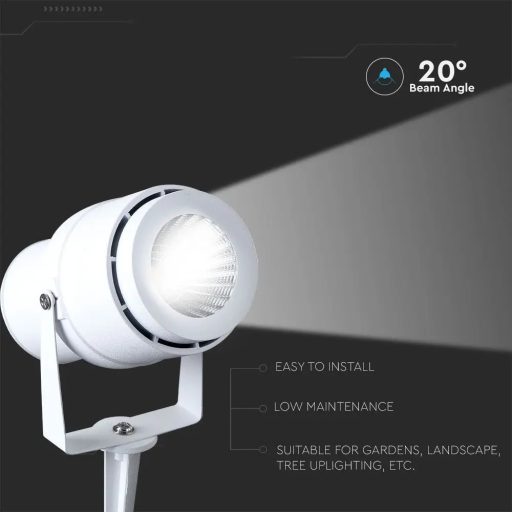 V-TAC LED 12W leszúrható kerti lámpa - fehér - 3000K - 217547