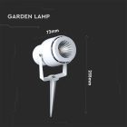 V-TAC LED 12W leszúrható kerti lámpa - fehér - 4000K - 217548