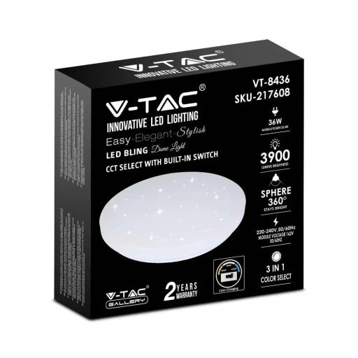 V-TAC LED mennyezeti lámpa csillagos búrával 36W 3 az 1-ben - 217608