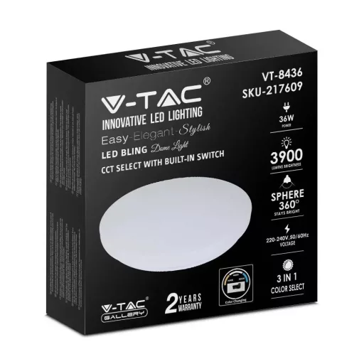 V-TAC LED mennyezeti lámpa tejfehér búrával 36W 3 az 1-ben - 217609