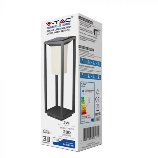 V-TAC led napelemes (solar) fali lámpa érzékelővel 2W SAMSUNG chip 3000K - 21785