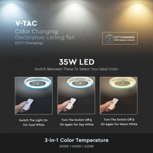 V-TAC 45W Mennyezeti ventilátor RF távirányítóval CCT LED Lámpa - 217934