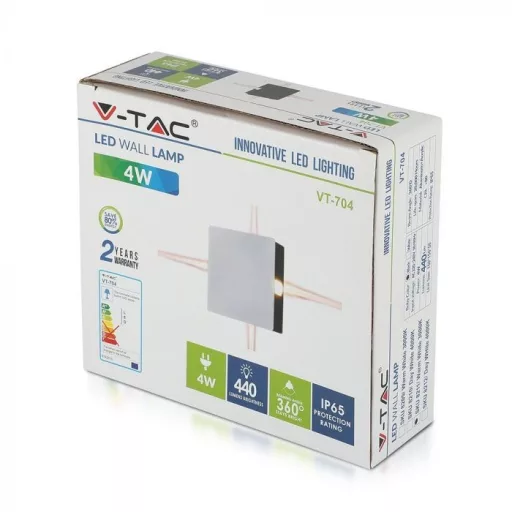 V-TAC 4W led fali lámpatest négyzet, fekete 3000K - IP65 - 218211