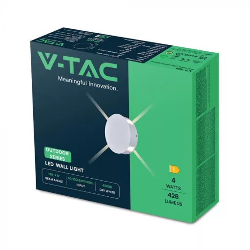 V-TAC 4W led fali lámpatest kerek, fehér 4000K - IP65 - 218214