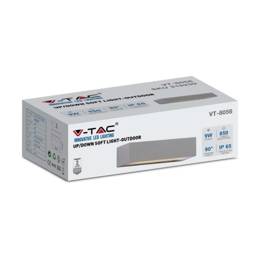 V-TAC 9W LED Fel/Le világító kültéri lágy fény IP65 szürke színű 3000K - 218239
