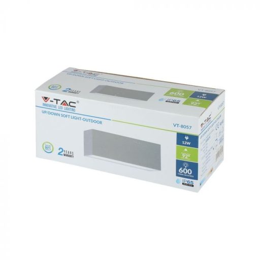 V-TAC 12W LED Fel/Le világító kültéri lágy fény IP65 szürke színű 3000K - 218242