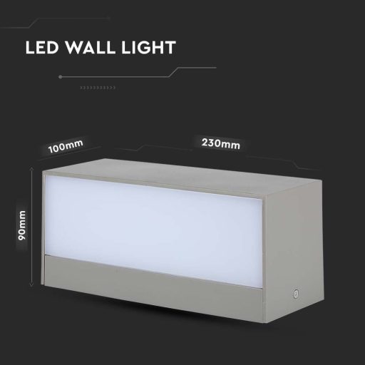 V-TAC 12W LED Fel/Le világító kültéri lágy fény IP65 szürke színű 6400K - 218244