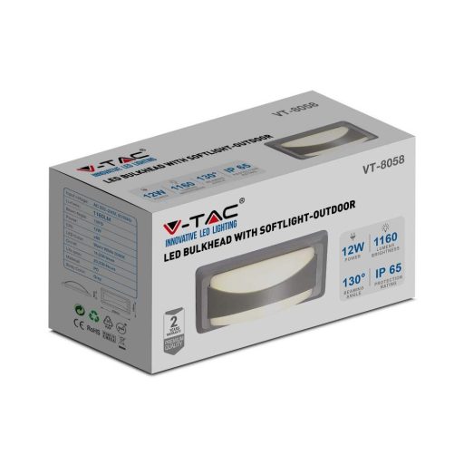 V-TAC 12W LED Fali lámpa lágy fényű IP65 szürke színű 4000K - 218246