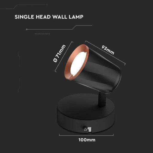V-TAC 6W LED Fali lámpa fekete 3000K - 218251