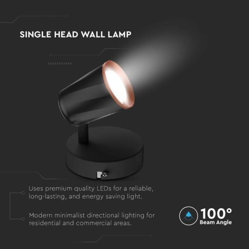 V-TAC 6W LED Fali lámpa fekete 3000K - 218251