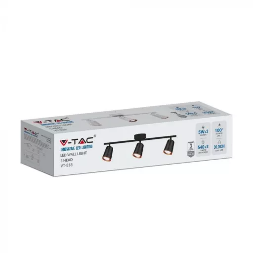 V-TAC LED 15W mennyezeti lámpa fekete  - 4000K - 218261