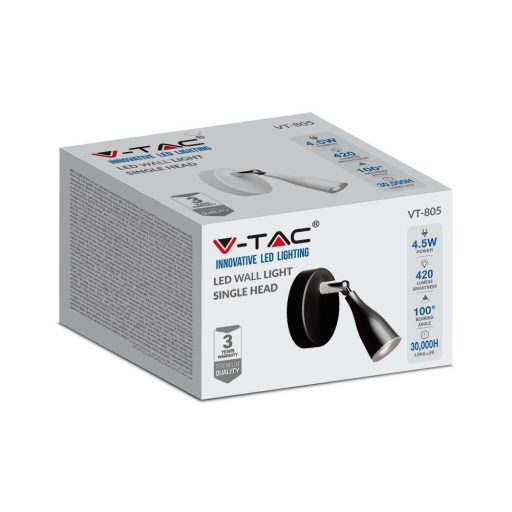 V-TAC LED 4.5W mennyezeti lámpa fekete  - 3000K - 218263