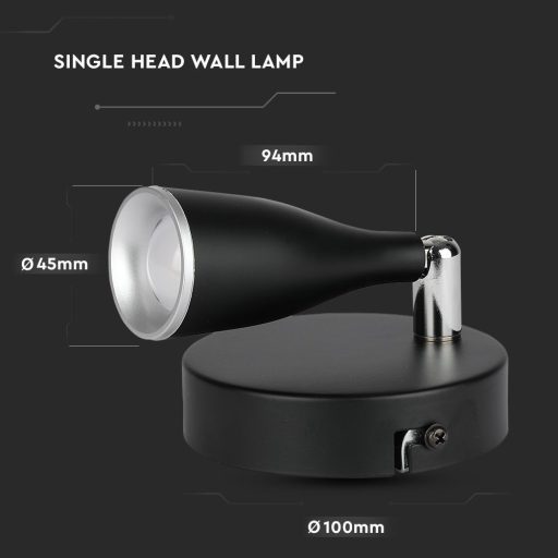 V-TAC LED 4.5W mennyezeti lámpa fekete  - 3000K - 218263
