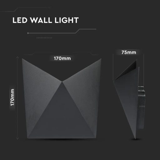 V-TAC LED fali lámpatest 5W fekete 3000K - IP65 - 218282