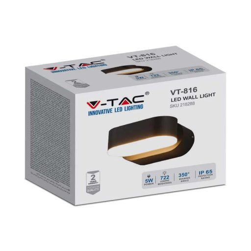 V-TAC LED fali lámpatest 5W fekete 4000K - IP65 - 218288