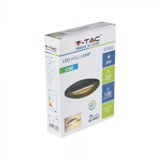 V-TAC 9W LED Fali lámpa fekete színű 3000K - IP65 - 218309