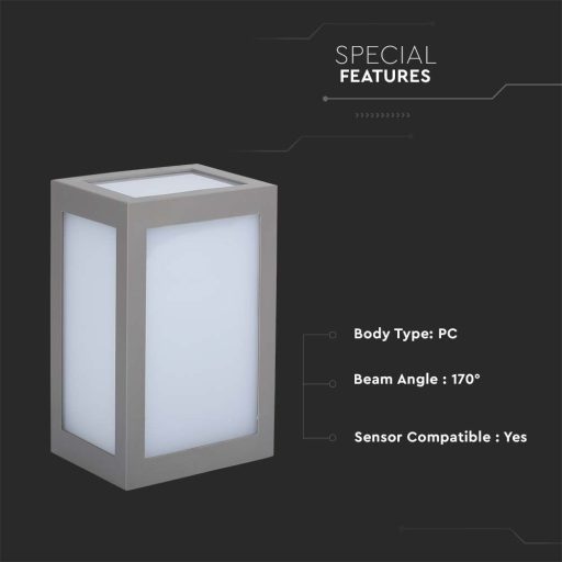 V-TAC 12W LED Fali lámpa szürke színű 3000K - IP65 - 218337
