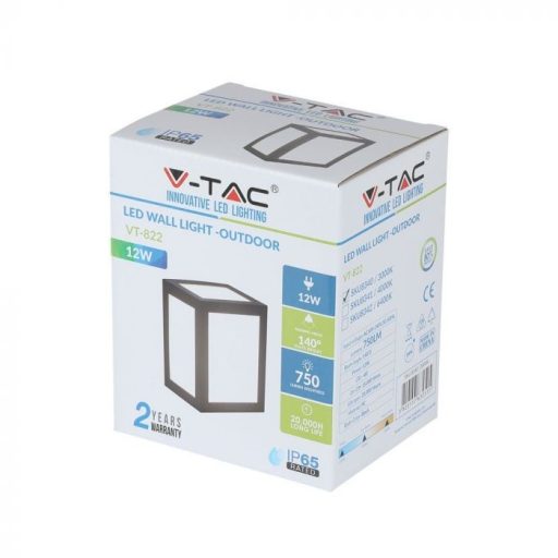 V-TAC 12W LED Fali lámpa fekete színű 4000K - IP65 - 218341