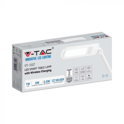 V-TAC LED asztali lámpa 7W 3in1 vezeték nélküli telefon töltővel - fehér - 218519