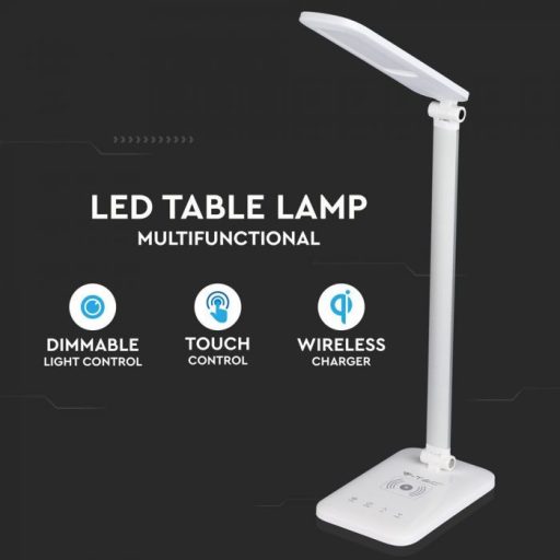 V-TAC LED asztali lámpa 7W 3in1 vezeték nélküli telefon töltővel - fehér - 218519