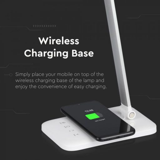 V-TAC LED asztali lámpa 7W 3in1 vezeték nélküli telefon töltővel - fehér - 218519