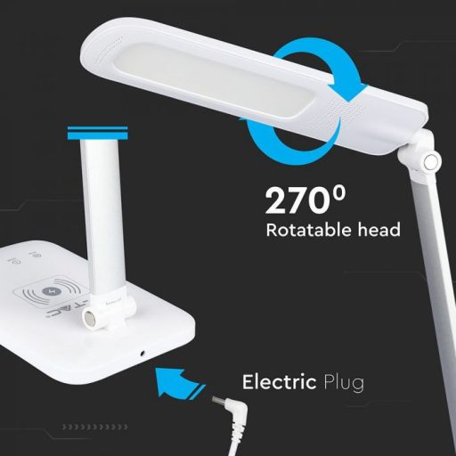 V-TAC LED asztali lámpa 7W 3in1 vezeték nélküli telefon töltővel - fehér - 218519