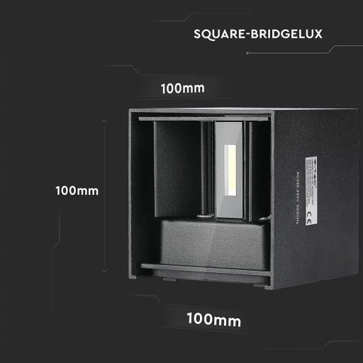 V-TAC 12W LED Fali lámpa Bridgelux Chip fekete színű négyzet alakú 3000K - IP65 - 218529