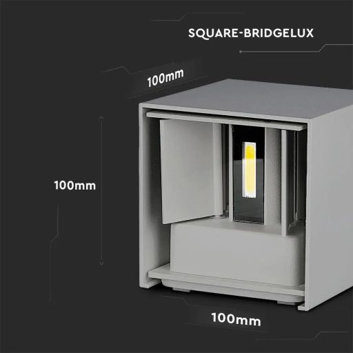 V-TAC 11W LED Fali lámpa Bridgelux Chip szürke színű négyzet alakú 3000K - IP65 - 218531