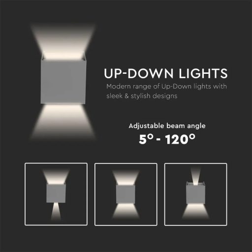 V-TAC 11W LED Fali lámpa Bridgelux Chip szürke színű négyzet alakú 3000K - IP65 - 218531