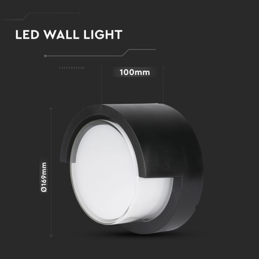 V-TAC LED 12W Fali világítás kerek forma - fekete - 3000K - IP65 - 218537