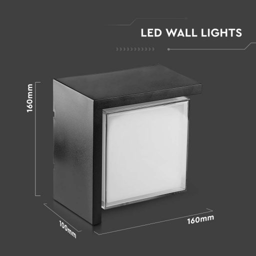 V-TAC LED 12W Fali világítás négyzet forma - fekete - 3000K - IP65 - 218539