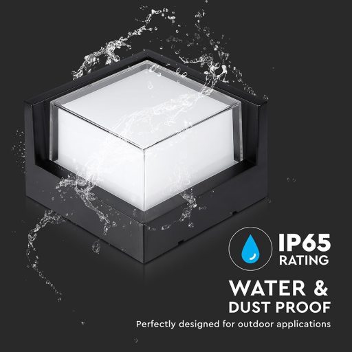 V-TAC LED 12W Fali világítás négyzet forma - fekete - 3000K - IP65 - 218539