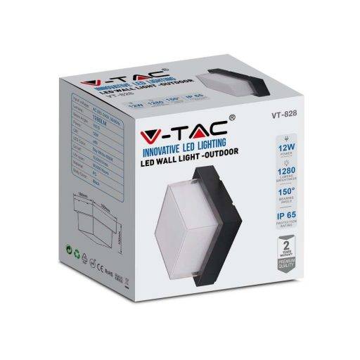 V-TAC LED 12W Fali világítás négyzet forma - fekete - 4000K - IP65 - 218544