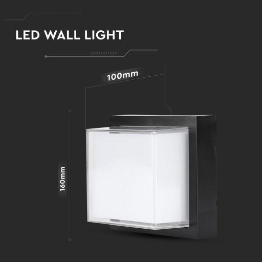 V-TAC LED 12W Fali világítás négyzet forma - fekete - 4000K - IP65 - 218544