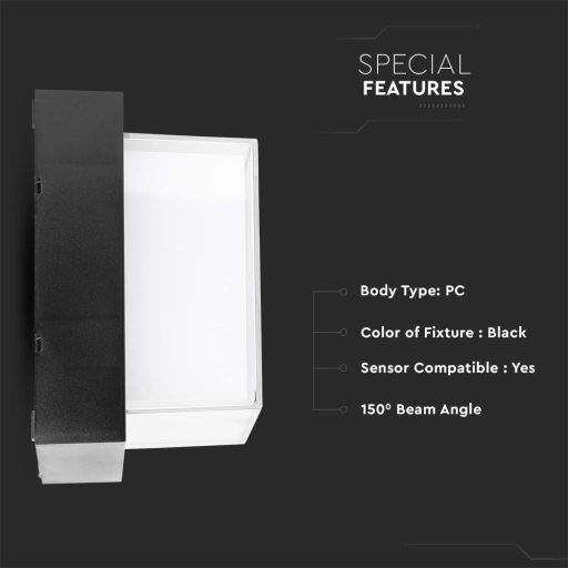 V-TAC LED 12W Fali világítás négyzet forma - fekete - 4000K - IP65 - 218544